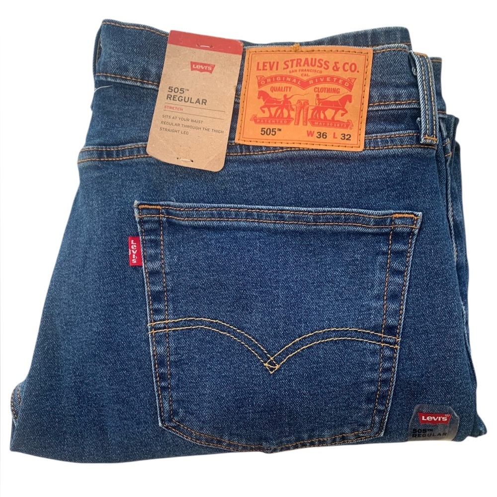 Levi's 505 Regular Fit Men's Jeans Dark Wash 36 x 32 Red Tab Straight Leg NWT